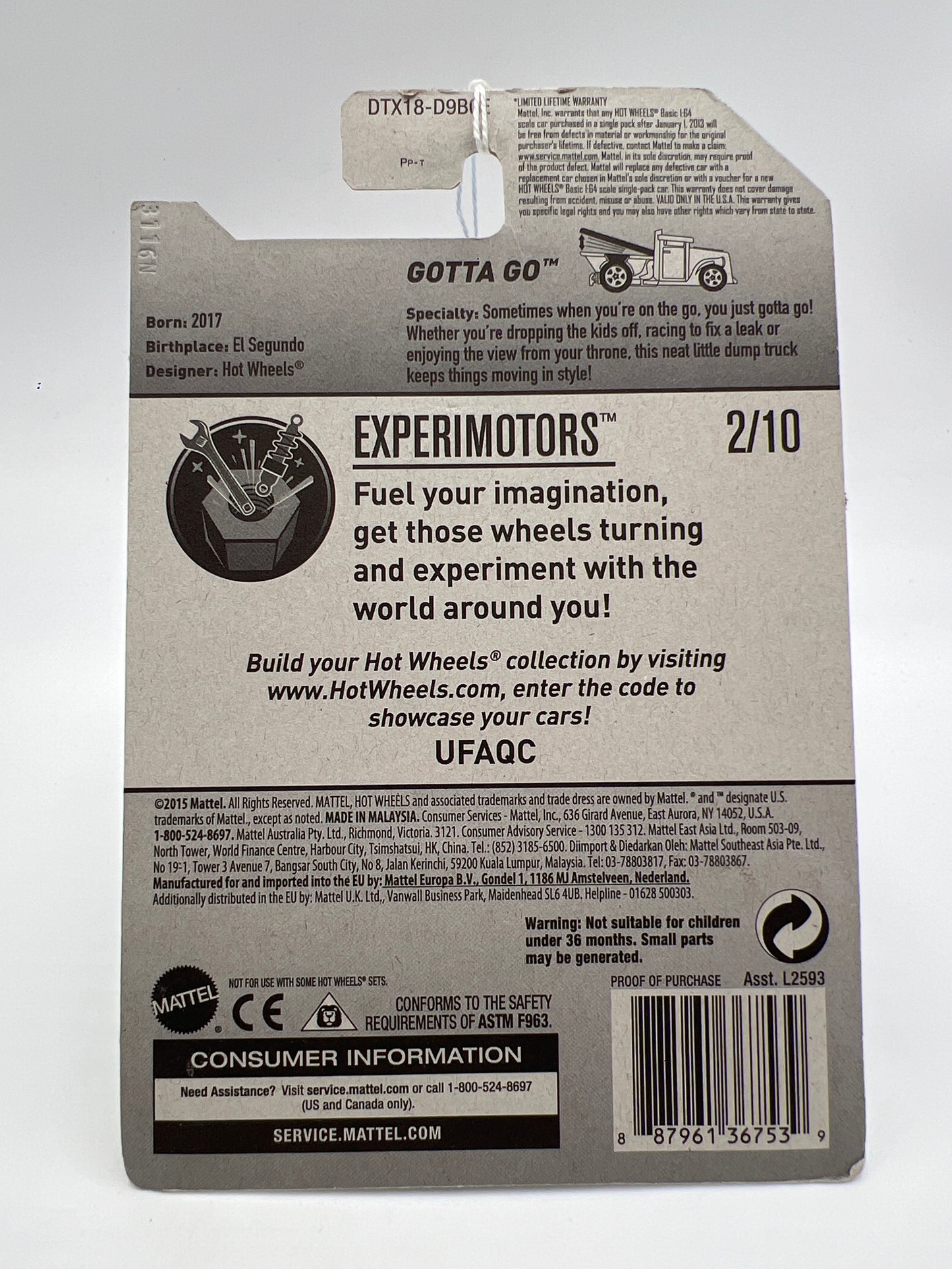 2017 Hot Wheels Experimotors #101 Gotta Go Light Blue 115F