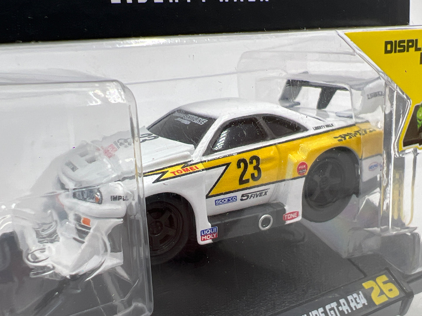 Muscle Machines Mijo Exclusives Liberty Walk #26 1999 Nissan Skyline GT-R R34 White/Yellow SR