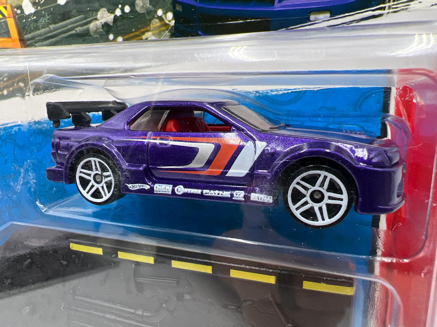 2011 Hot Wheels Racing Kits #3 Street Race Nissan Skyline R32 Purple / 68 Chevy Nova Yellow VHTF