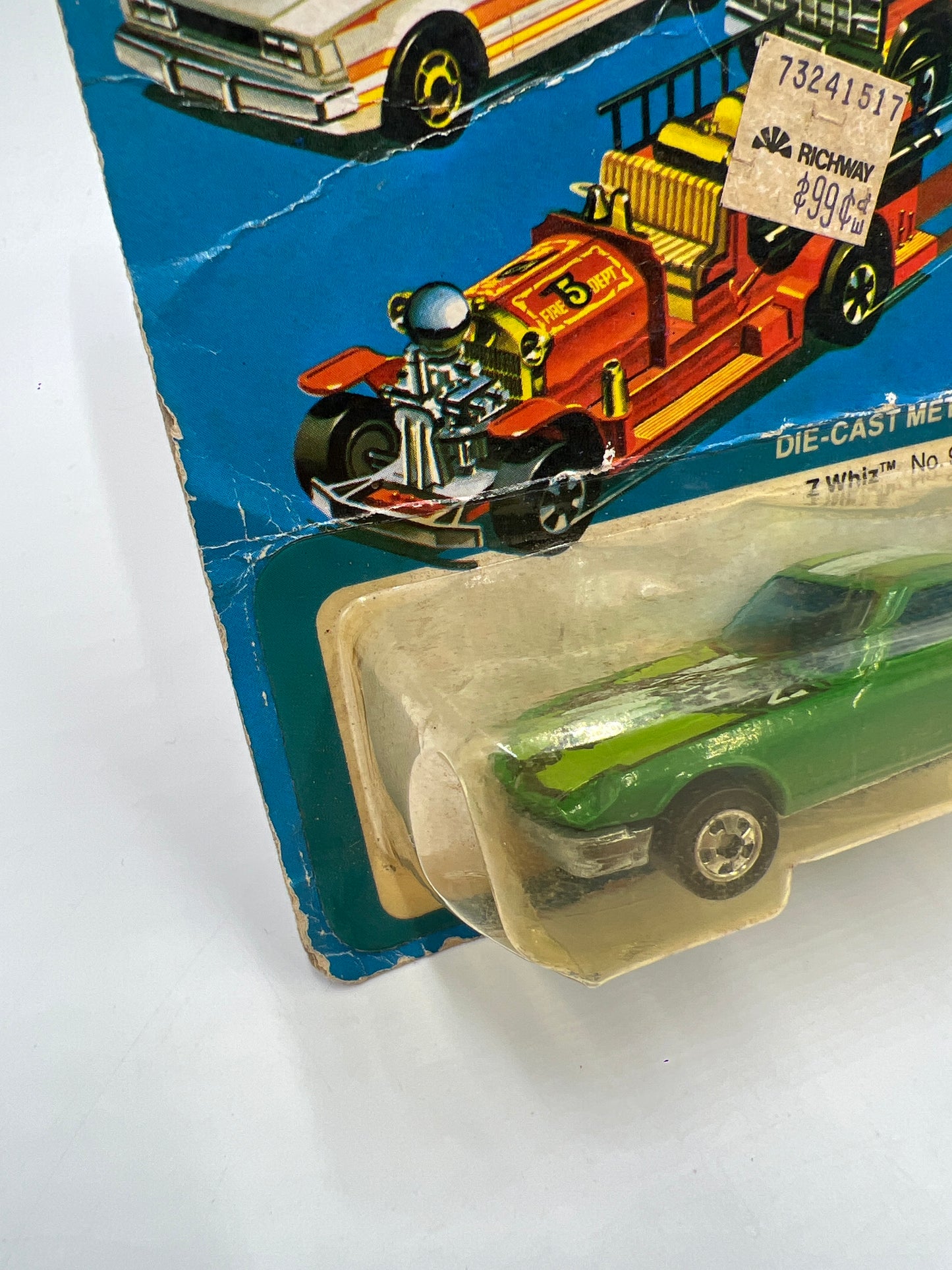 1981 Hot Wheels Blackwall #9639 Z-Whiz Green On Card W/Protector Bad Card