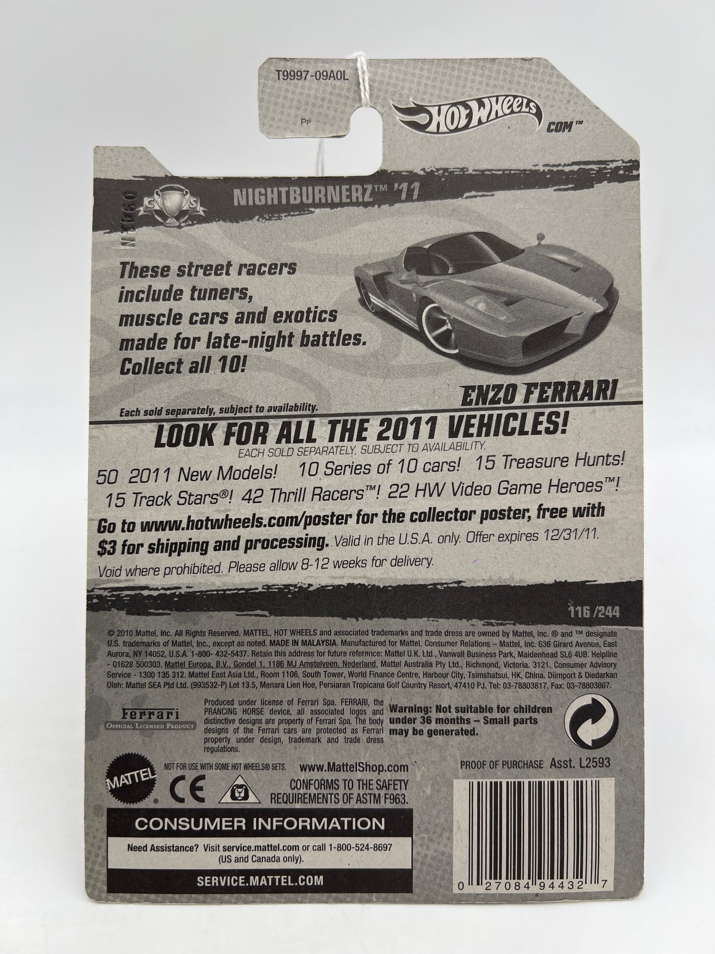 2011 Hot Wheels Nightburnerz #116 Enzo Ferrari Red