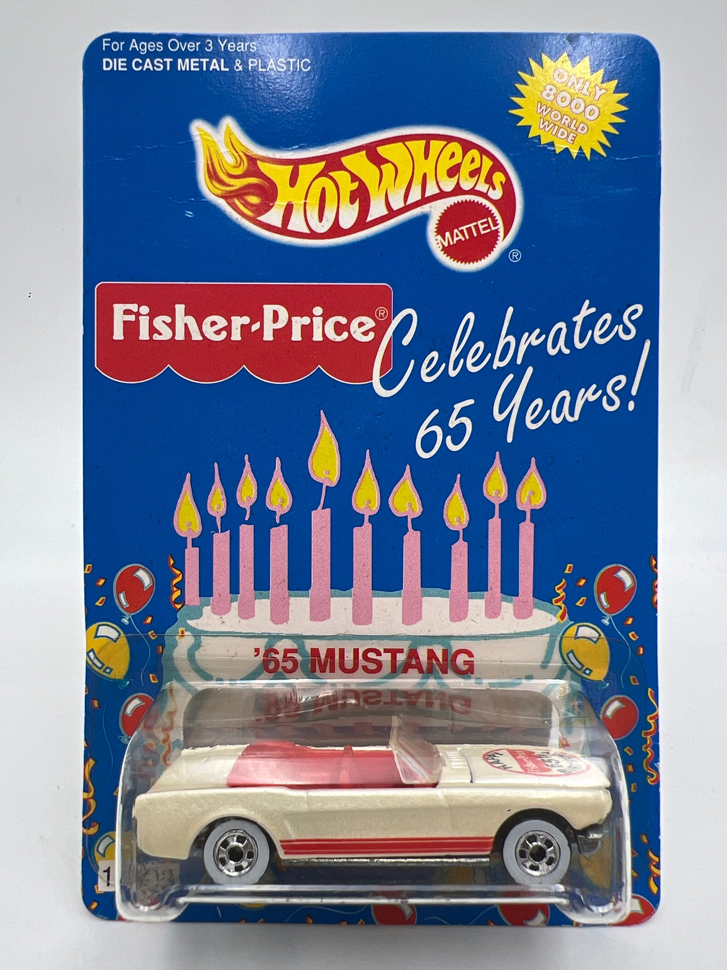 Hot Wheels Special Edition Fisher Price 65 Years 65 Mustang White W/Protector