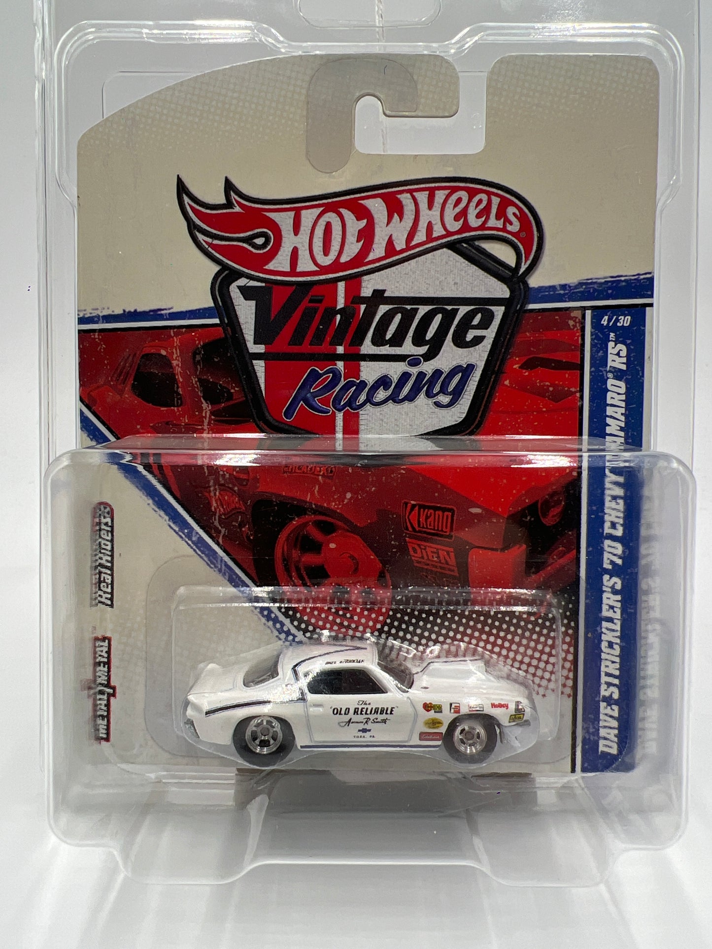 Hot Wheels Premium Vintage Racing #4 Dave Stricklers 70 Chevy Camaro RS White W/Protector