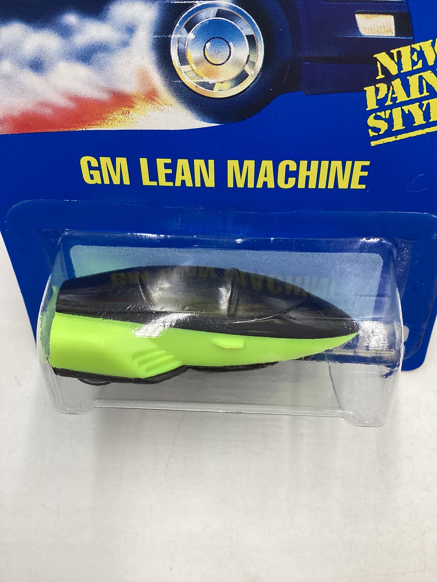 Hot Wheels Blue Card Collector No. 268 GM Lean Machine Green UH Chrome Wheels 237H