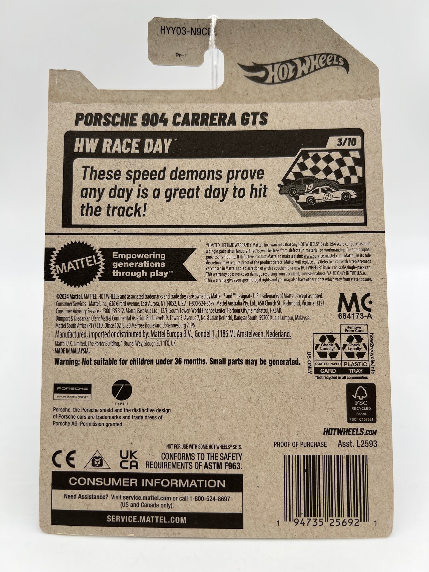 2025 Hot Wheels L Case Race Day #100 Porsche 904 Carrera GTS Black 100D