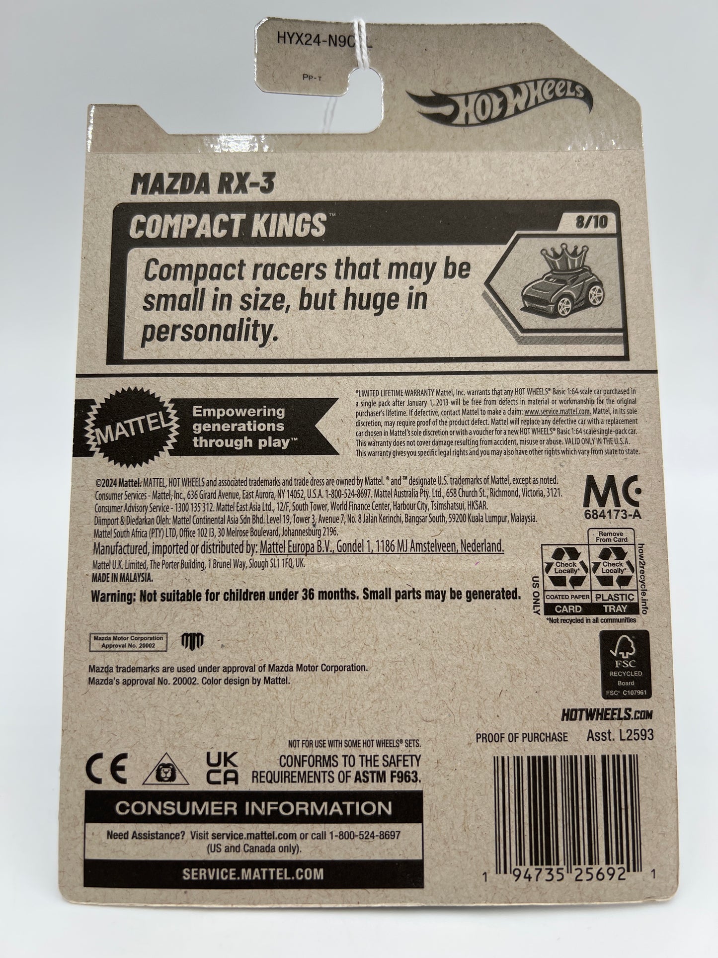 2025 Hot Wheels L Case Compact Kings #196 Tooned Mazda RX-3 Black 88G