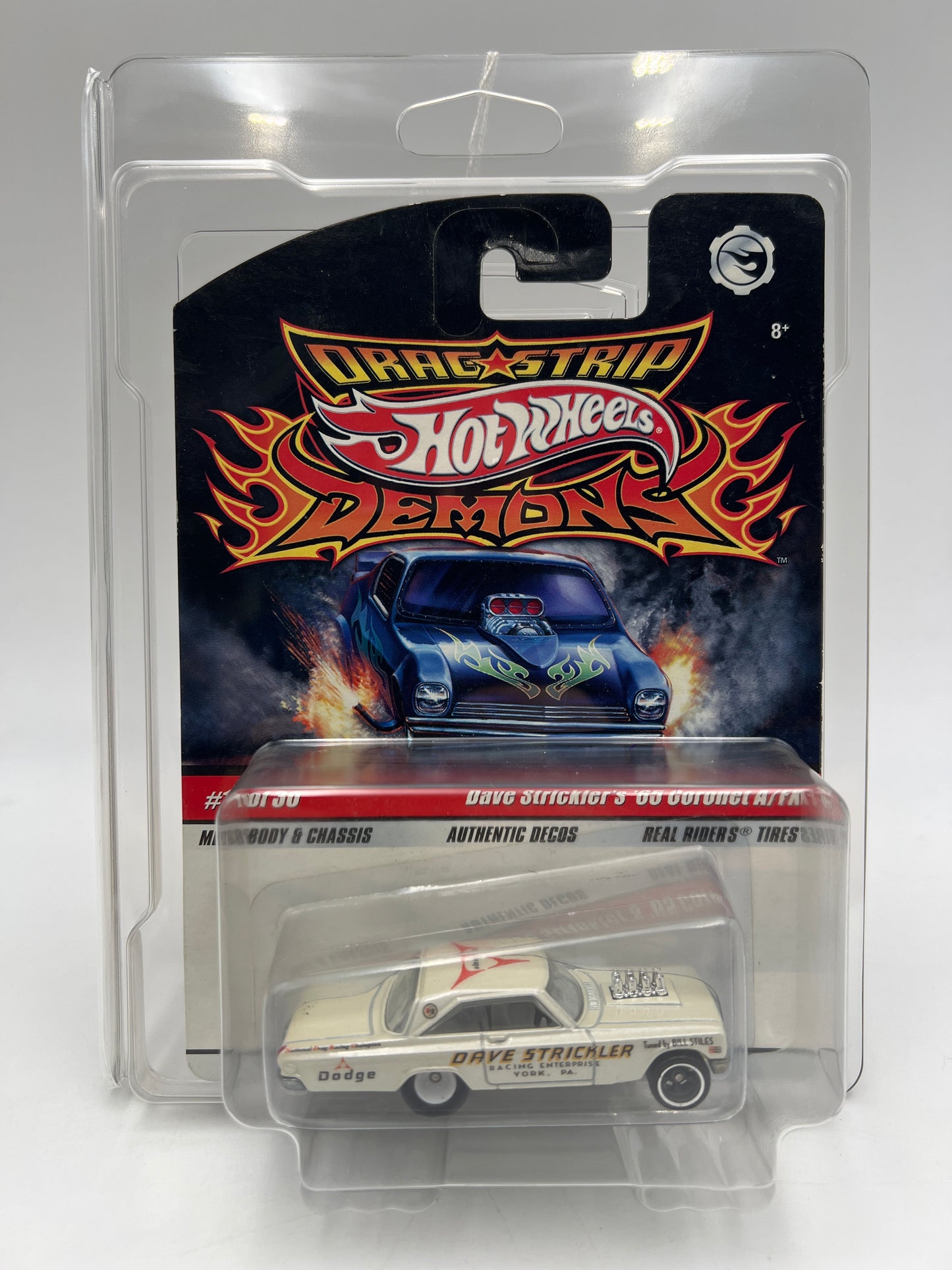 Hot Wheels Drag Strip Demons #10 Dave Strickler 65 Coronet A/FX White W/Protector