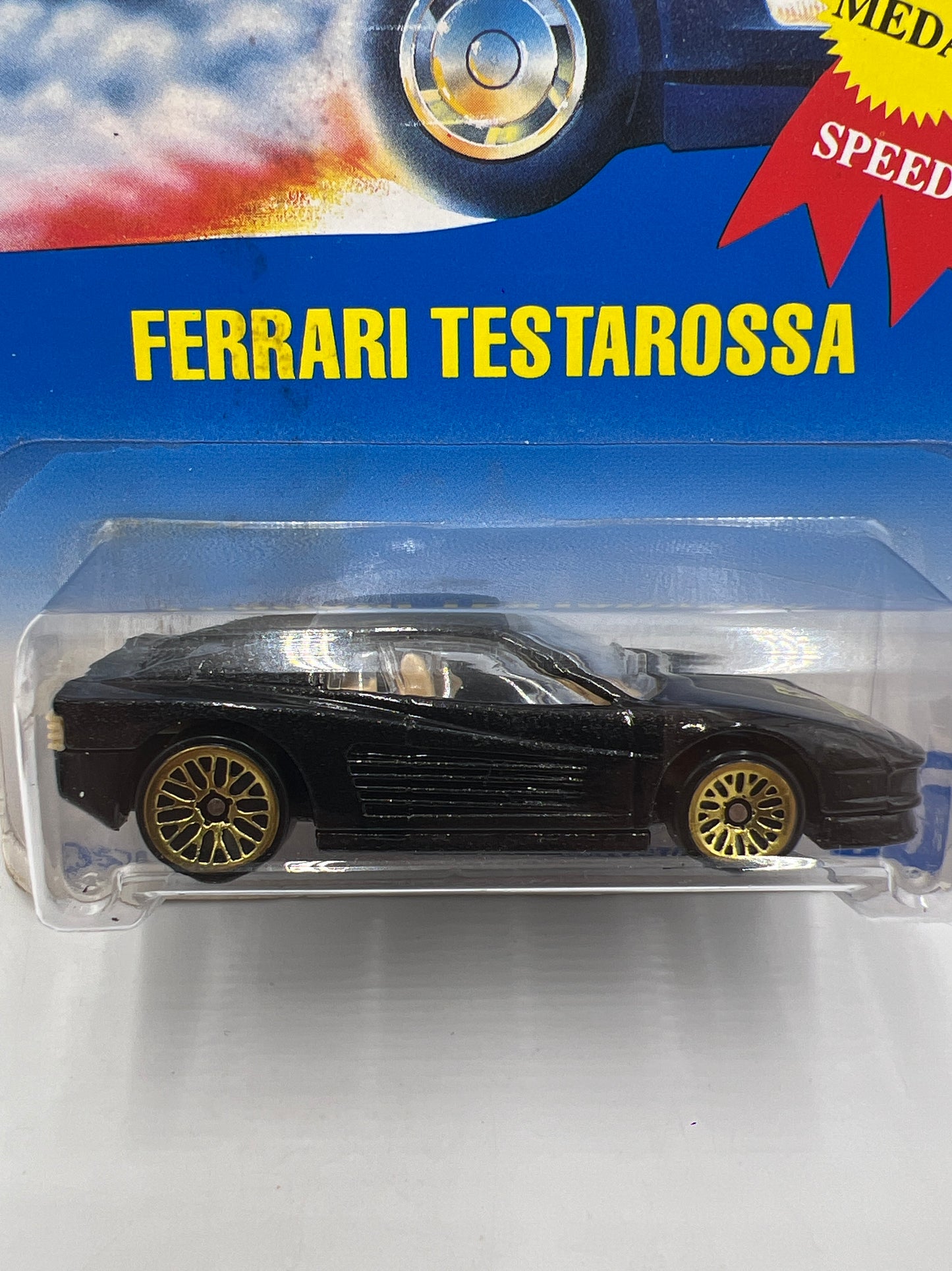 1992 Hot Wheels Gold Metal Speed #35 Ferrari Testarossa Black Mesh Wheels Card Not Perfect SR