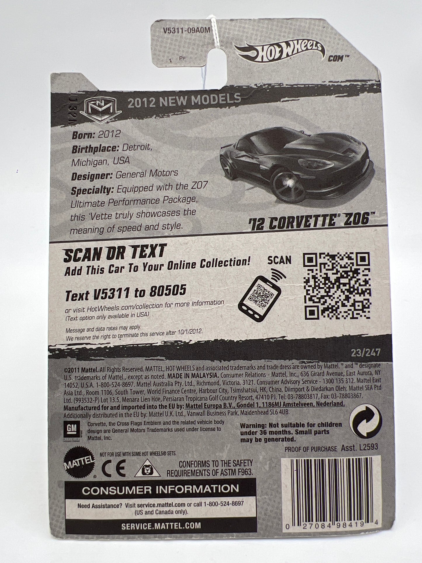 2012 Hot Wheels New Models #23 12 Corvette Z06 Black 9A