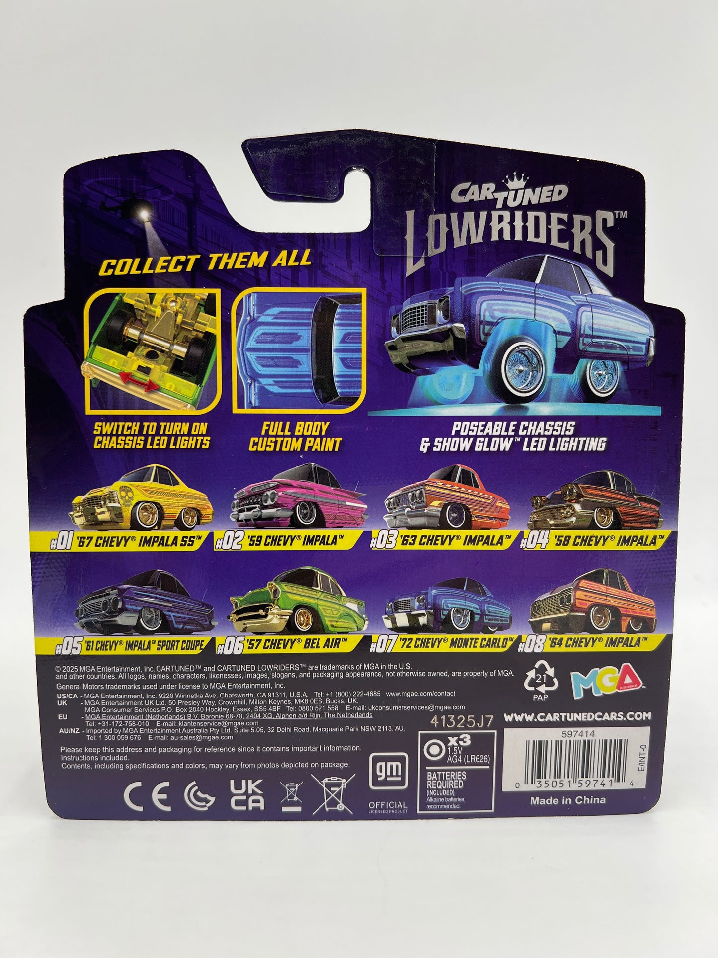MGA Car Tuned Series 1 Show Glow Lowriders #7 72 Chevy Monte Carlo Blue
