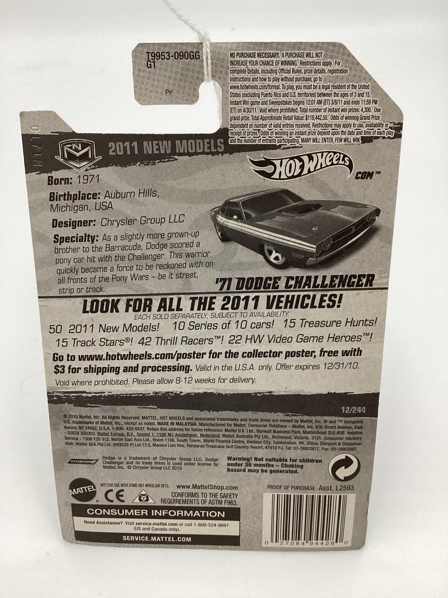 2011 Hot Wheels #12 71 Dodge Challenger Purple 56E