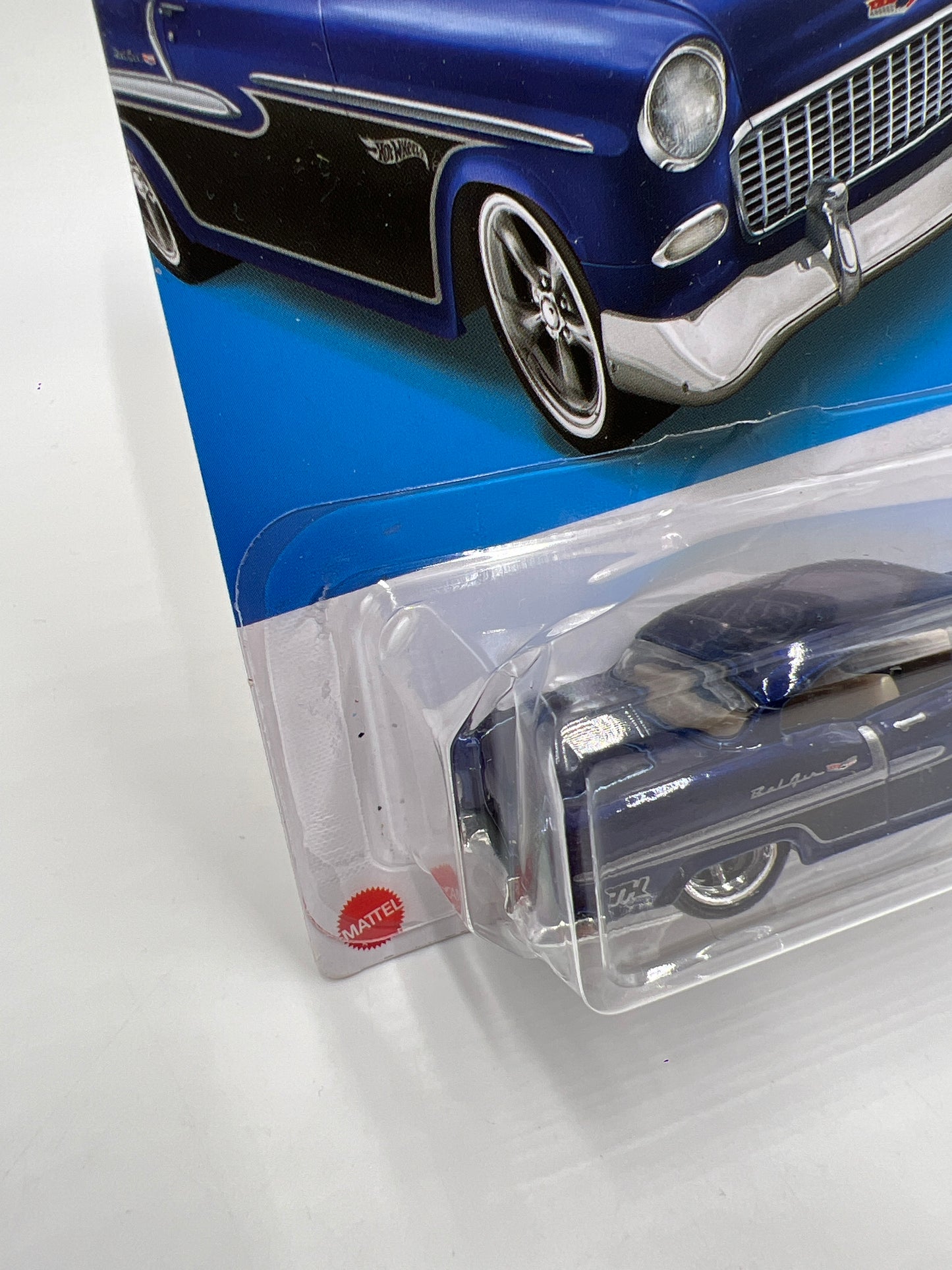 2022 Hot Wheels Super Treasure Hunt #20 55 Chevy Blue W/Protector Blister Not Perfect