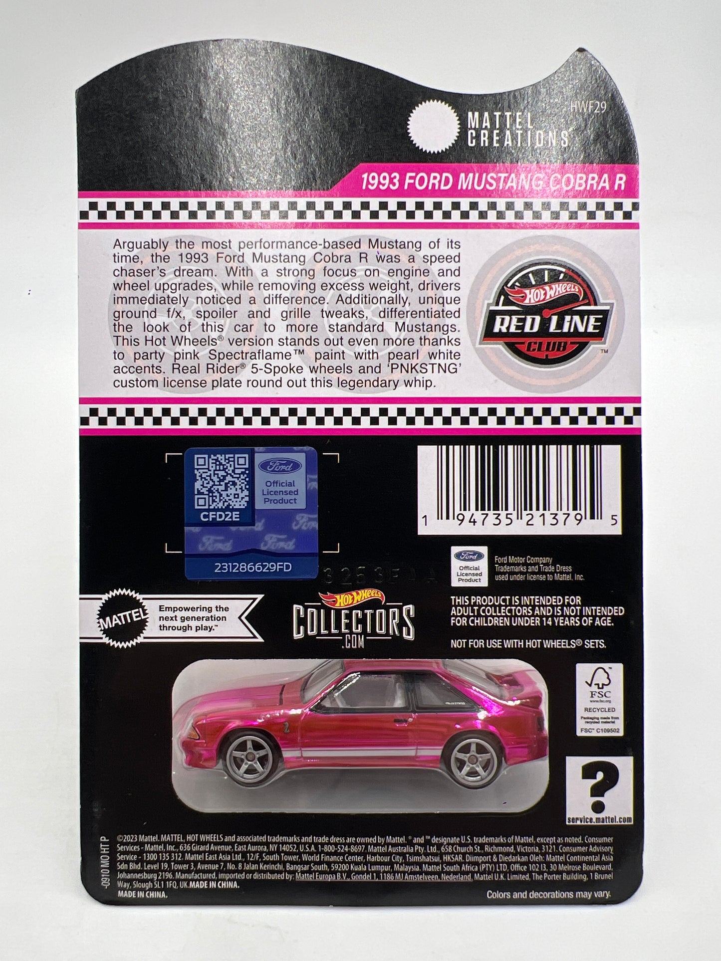 2024 Hot Wheels RLC Club Exclusive 1993 Ford Mustang Cobra R Pink W/Protector