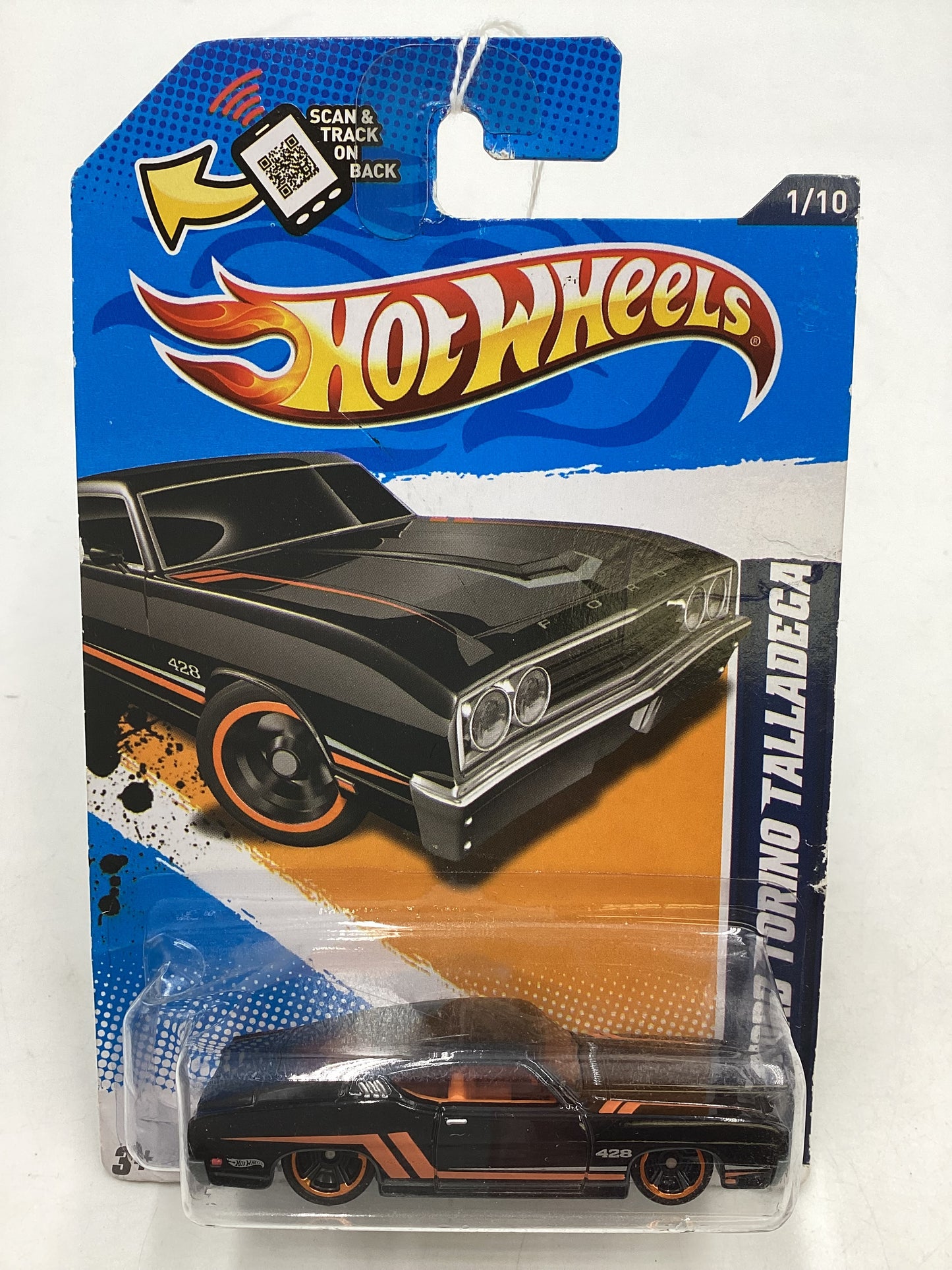 2012 Hot Wheels Muscle Mania Ford #111 69 Ford Torino Talledega Black *Bad Card* 34A