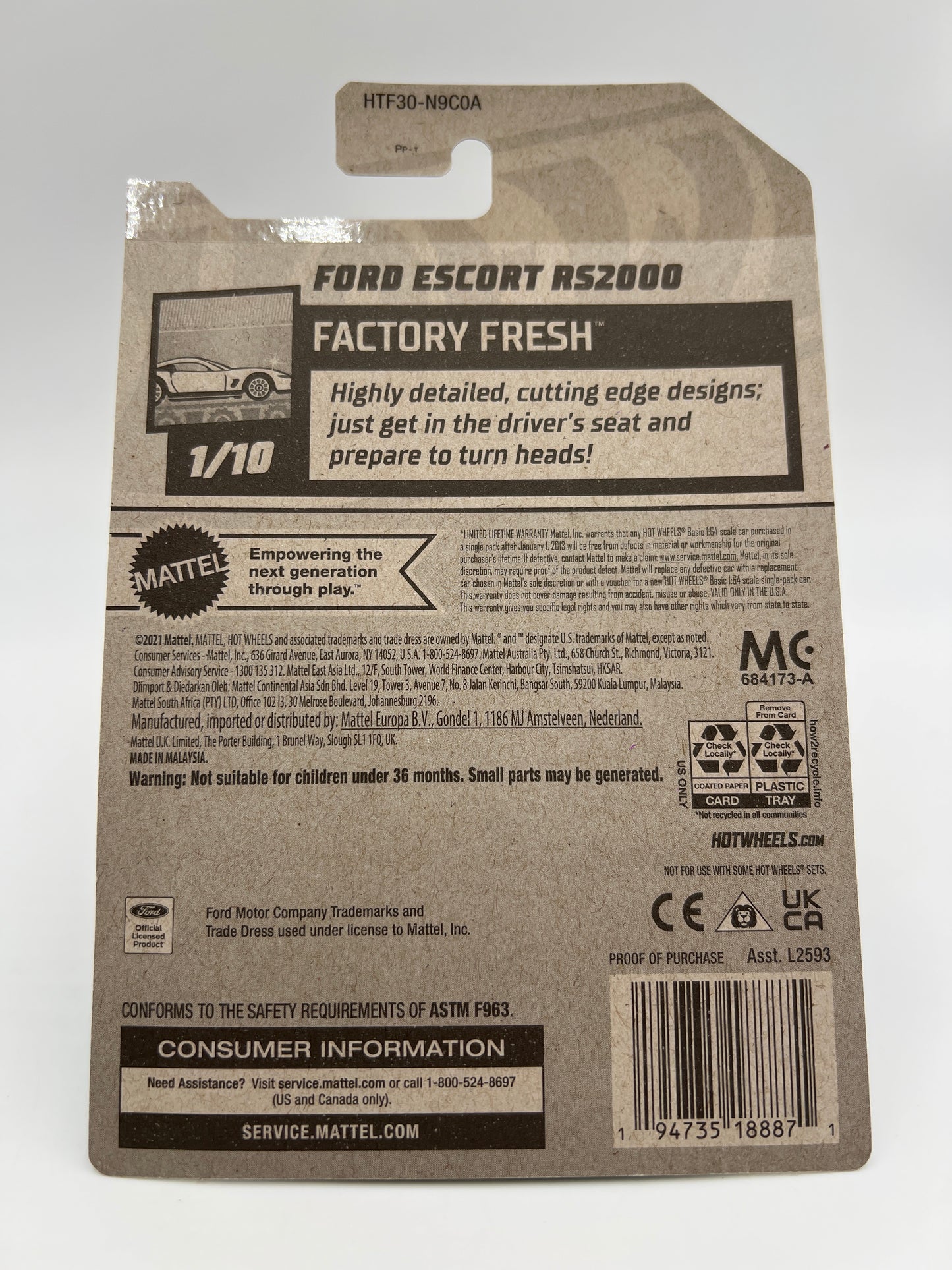 2024 Hot Wheels Super Treasure Hunt #23 Ford Escort RS2000 Green W/Protector