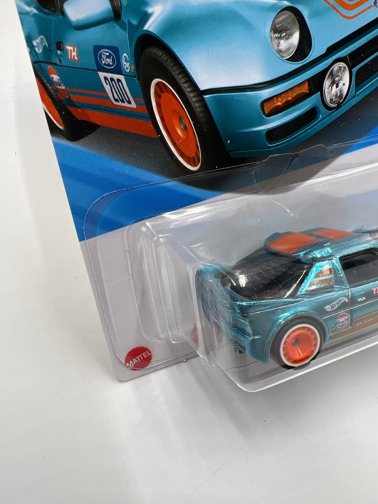 2025 Hot Wheels Factory Sealed Super Treasure Hunt #247 Ford RS200 Gulf Blue W/Protector J Hook Crease