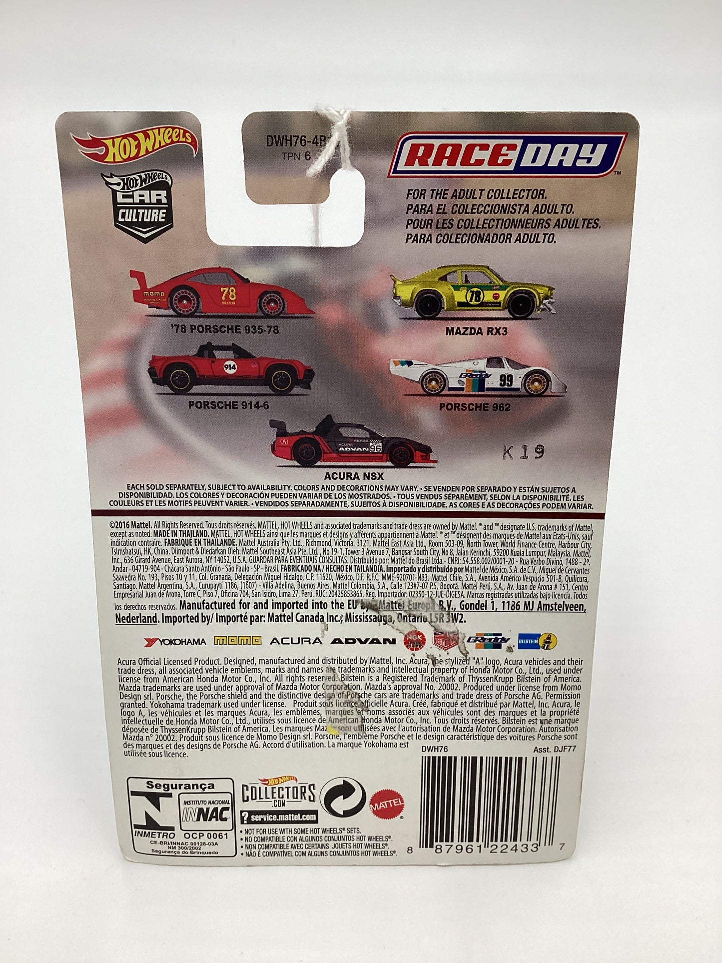 2017 Hot Wheels Race Day #4 Porsche 962 *Cracked Blister* 244J