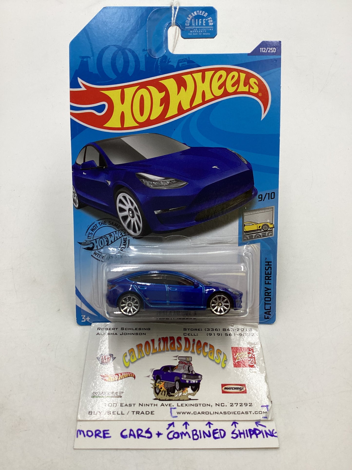 2020 Hot Wheels #112 Tesla Model 3 Blue 49C