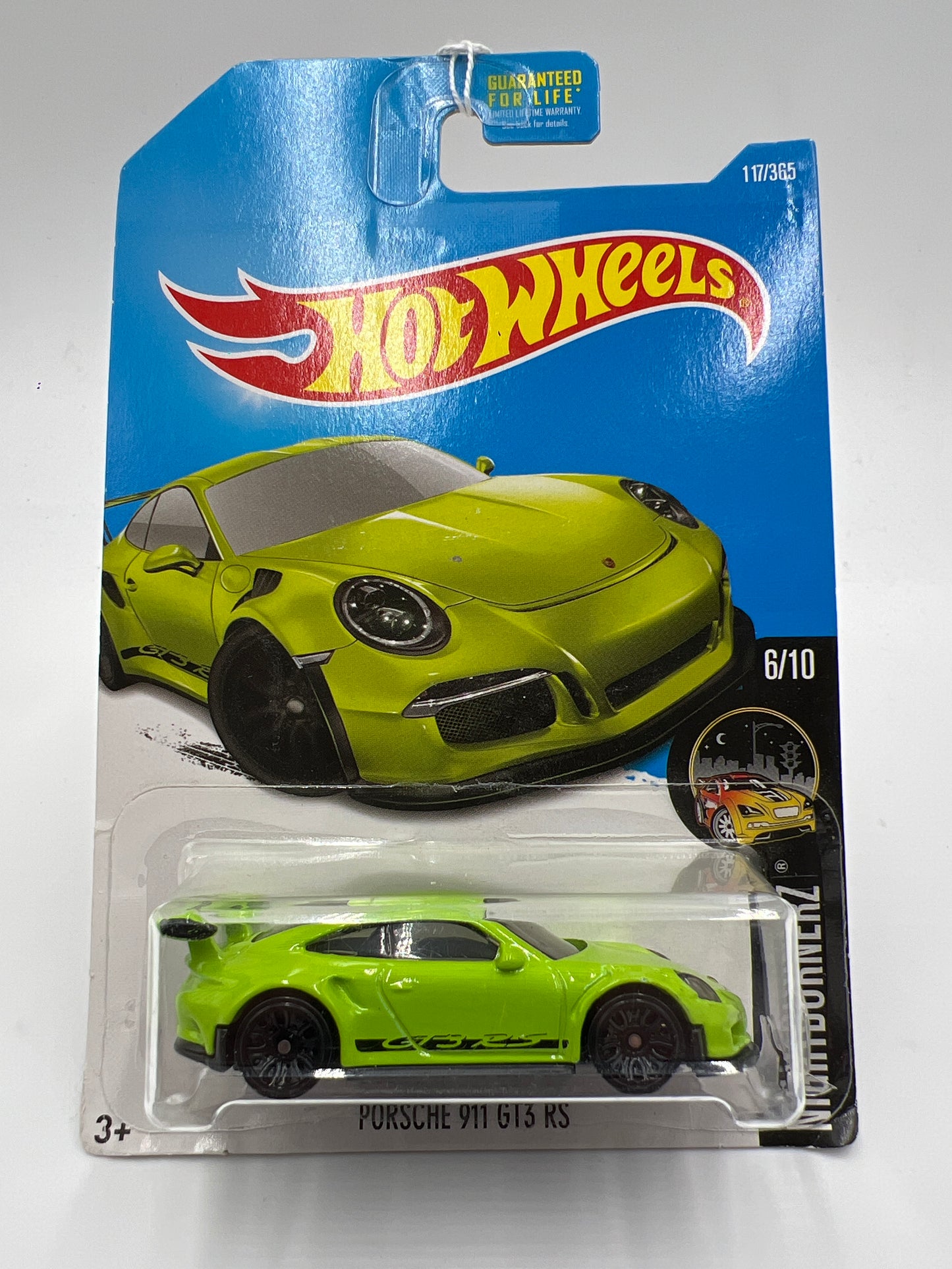 2017 Hot Wheels Nightburnerz #117 Porsche 911 GT3 RS Green (Cracked Blister) 99B