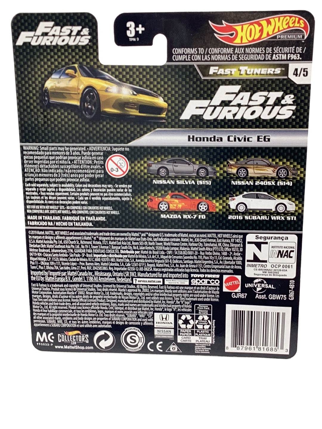 Hot wheels premium fast and furious Fast Tuners 4/5 Honda Civic EG with protector