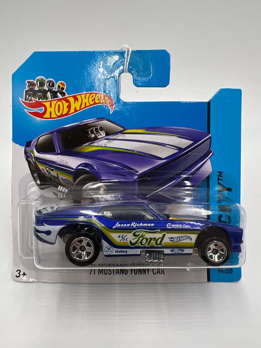 2014 Hot Wheels Short Card HW City #99 71 Mustang Funny Car Blue