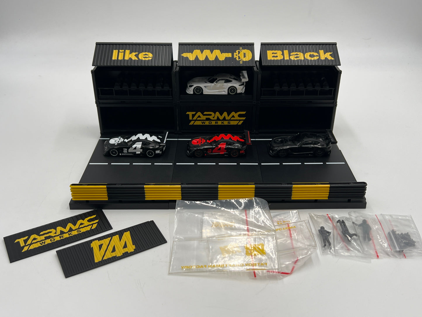 Tarmac Works 4A Like Black Special 4 Car Diorama Box Set W/Mercedes-Benz AMG GT3