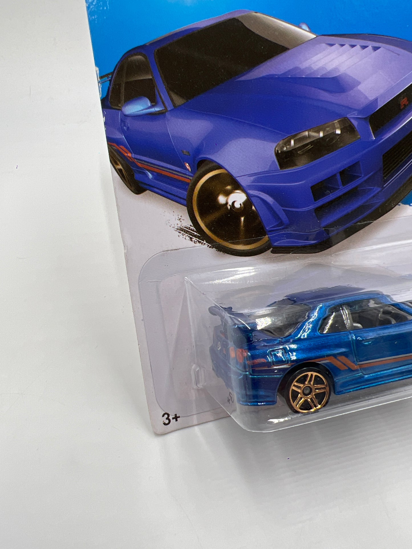 2014 Hot Wheels Workshop #230 Nissan Skyline GT-R R34 Blue W/Protector