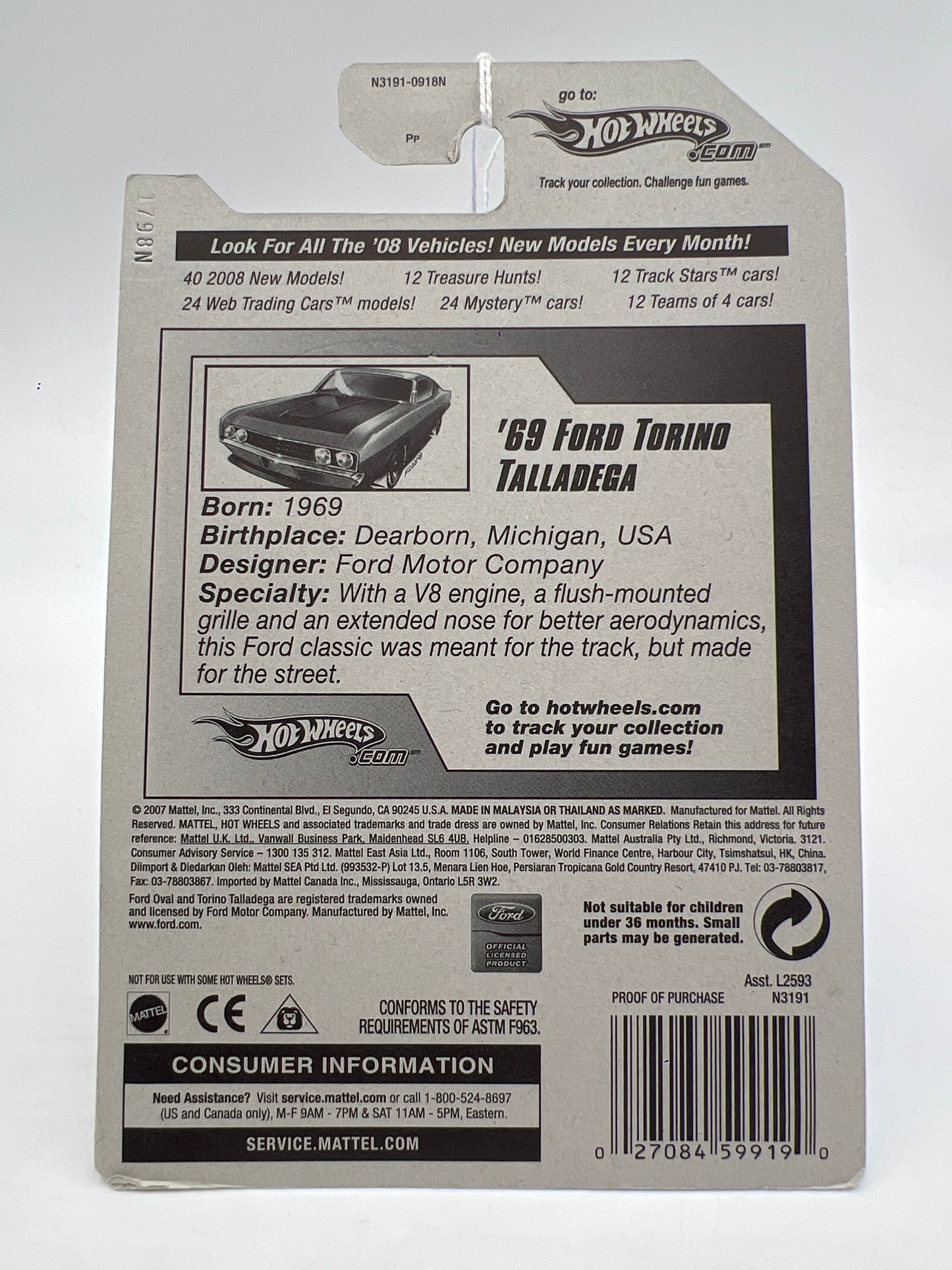 2008 Hot Wheels New Models #19 69 Ford Torino Talladega Blue 20D