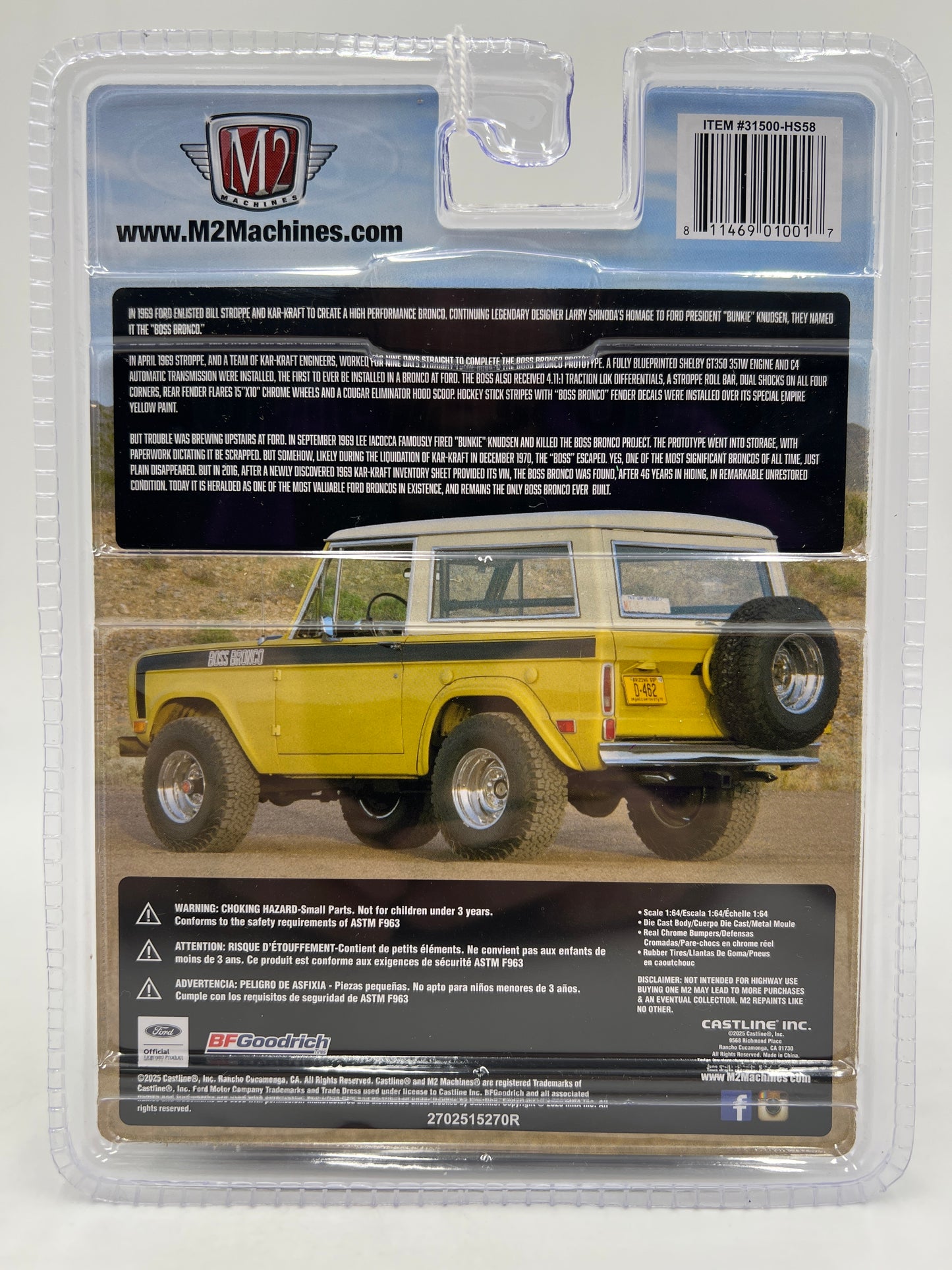 M2 Machines Hobby Exclusive 1969 Ford Bronco Yellow HS58 194E