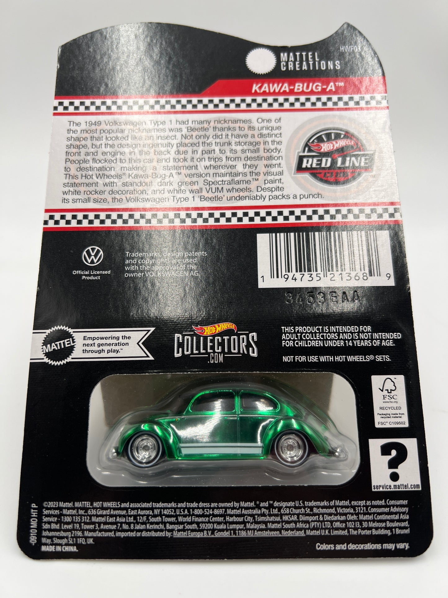2024 Hot Wheels RLC Club Exclusive Kawa-Bug-A Green W/Protector W/Patch & Button