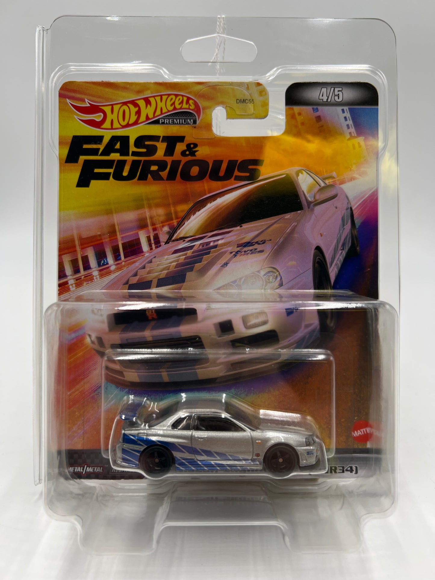 Hot Wheels Fast & Furious #4 Nissan Skyline GT-R BNR34 Silver W/Protector