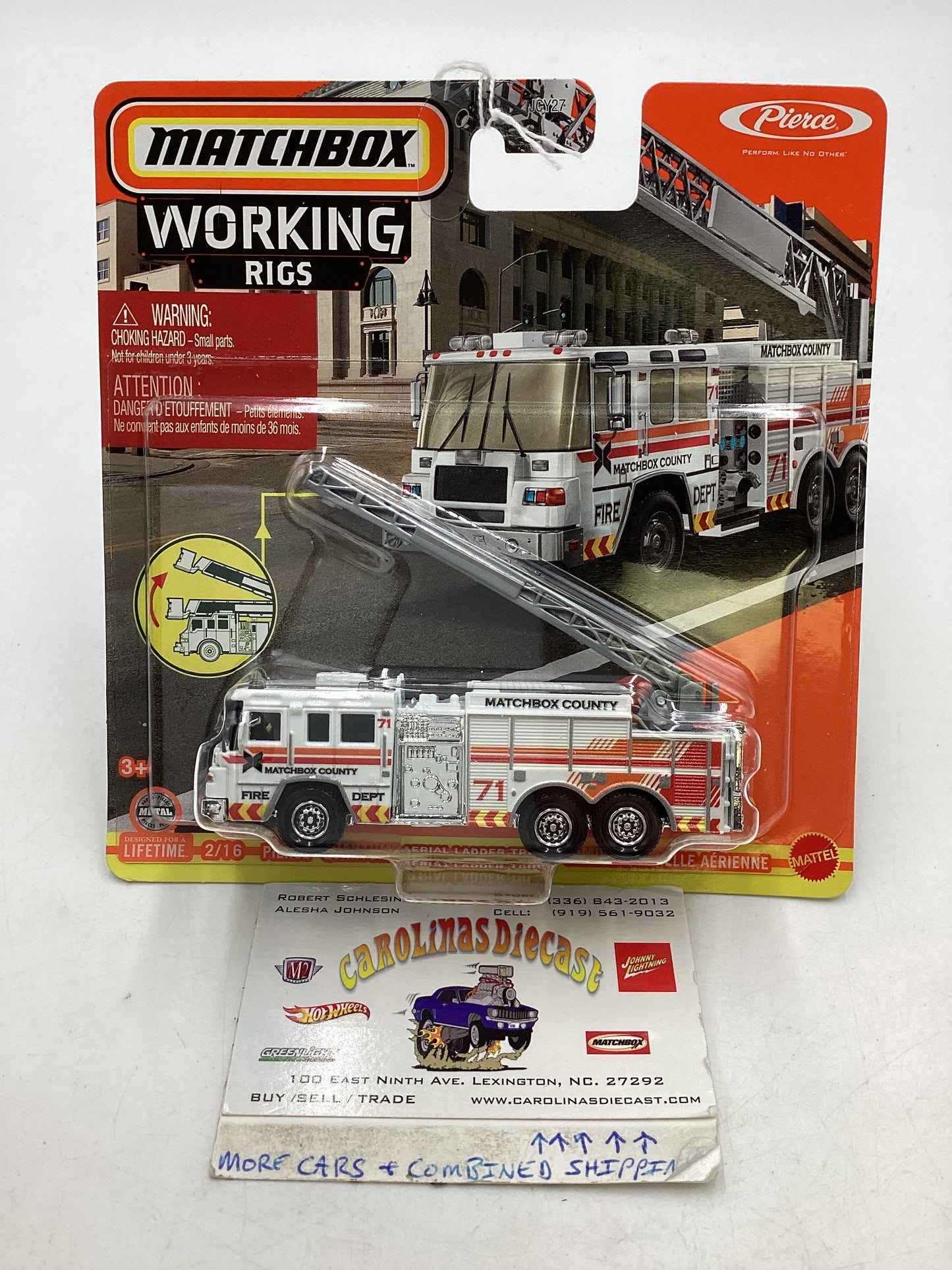 2024 Matchbox Working Rigs Pierce Quantum Aerial Ladder Truck White 168Q