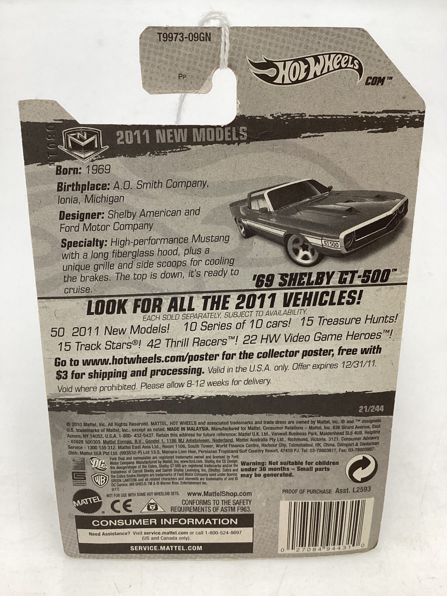 2011 Hot Wheels #21 69 Shelby GT-500 Blue Alt Card 23H