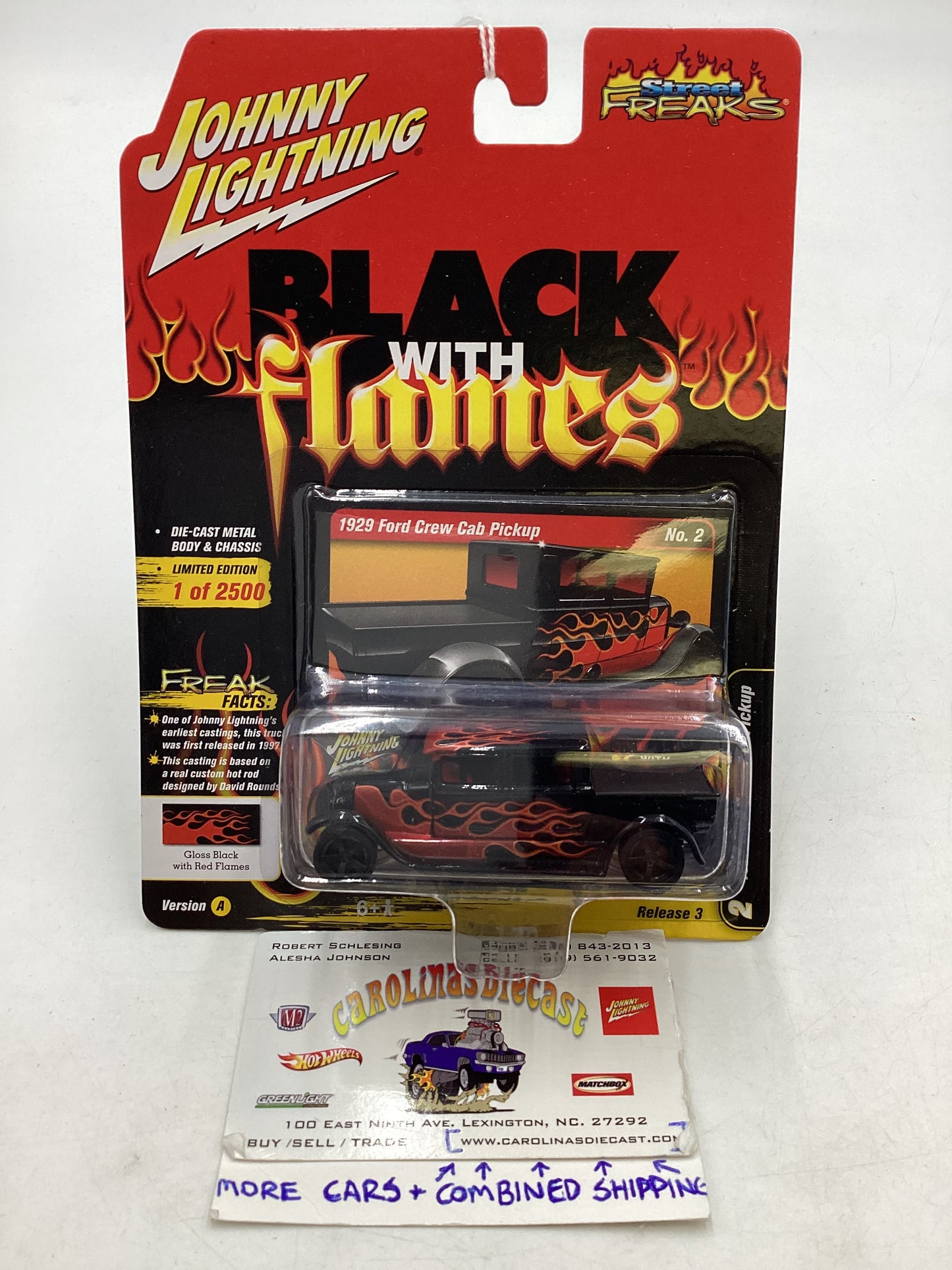 Johnny Lightning Street freaks 1929 Ford Crew Cab Pickup Black with Red Flames