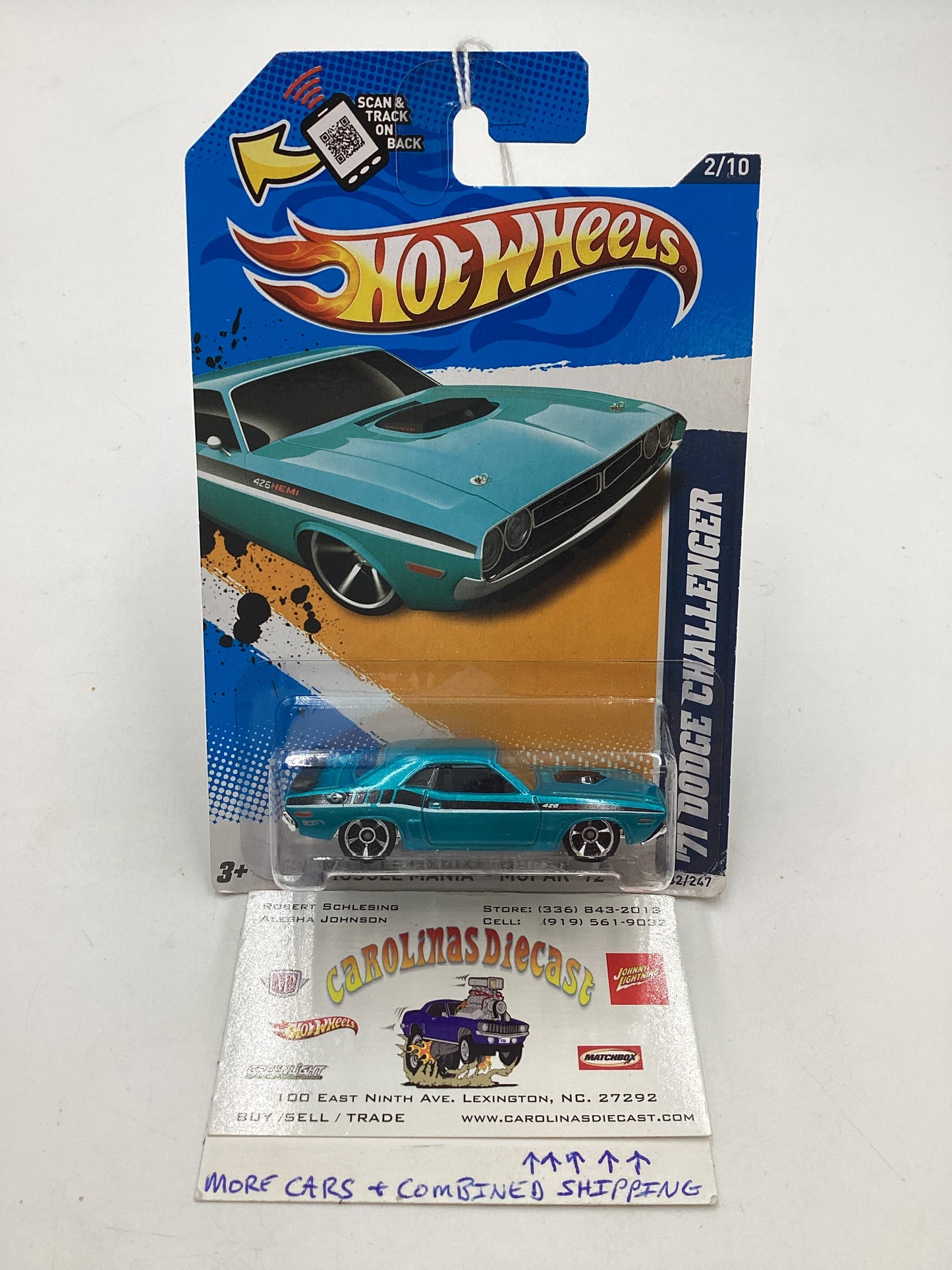 2012 Hot wheels Muscle Mania Mopar #82 71 Dodge Challenger Teal card not perfect 46F