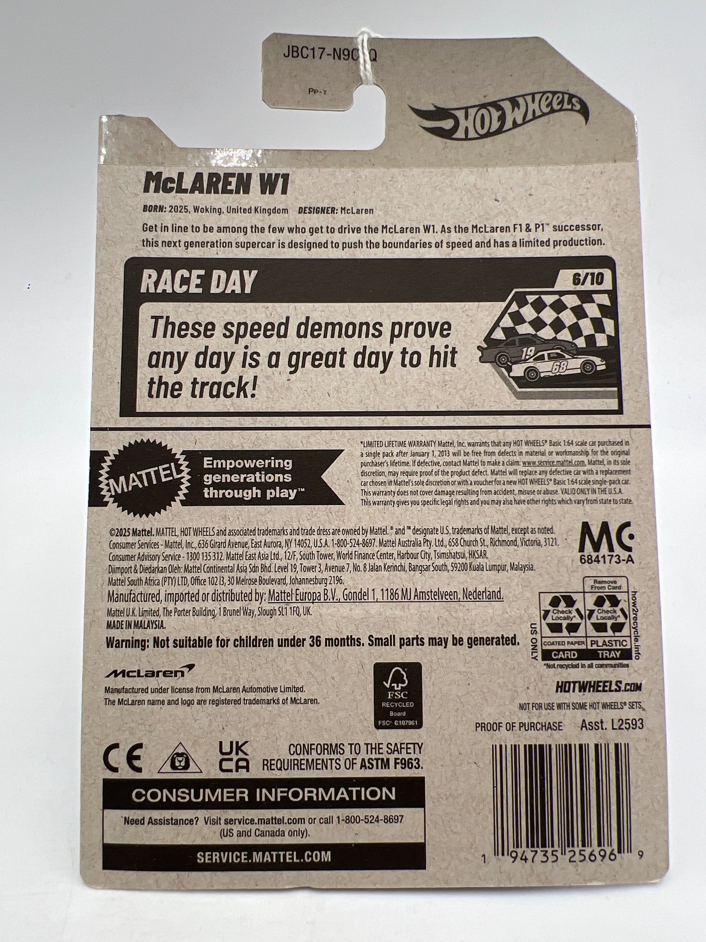2025 Hot Wheels Q Case Race Day #142 McLaren W1 Gray 103G