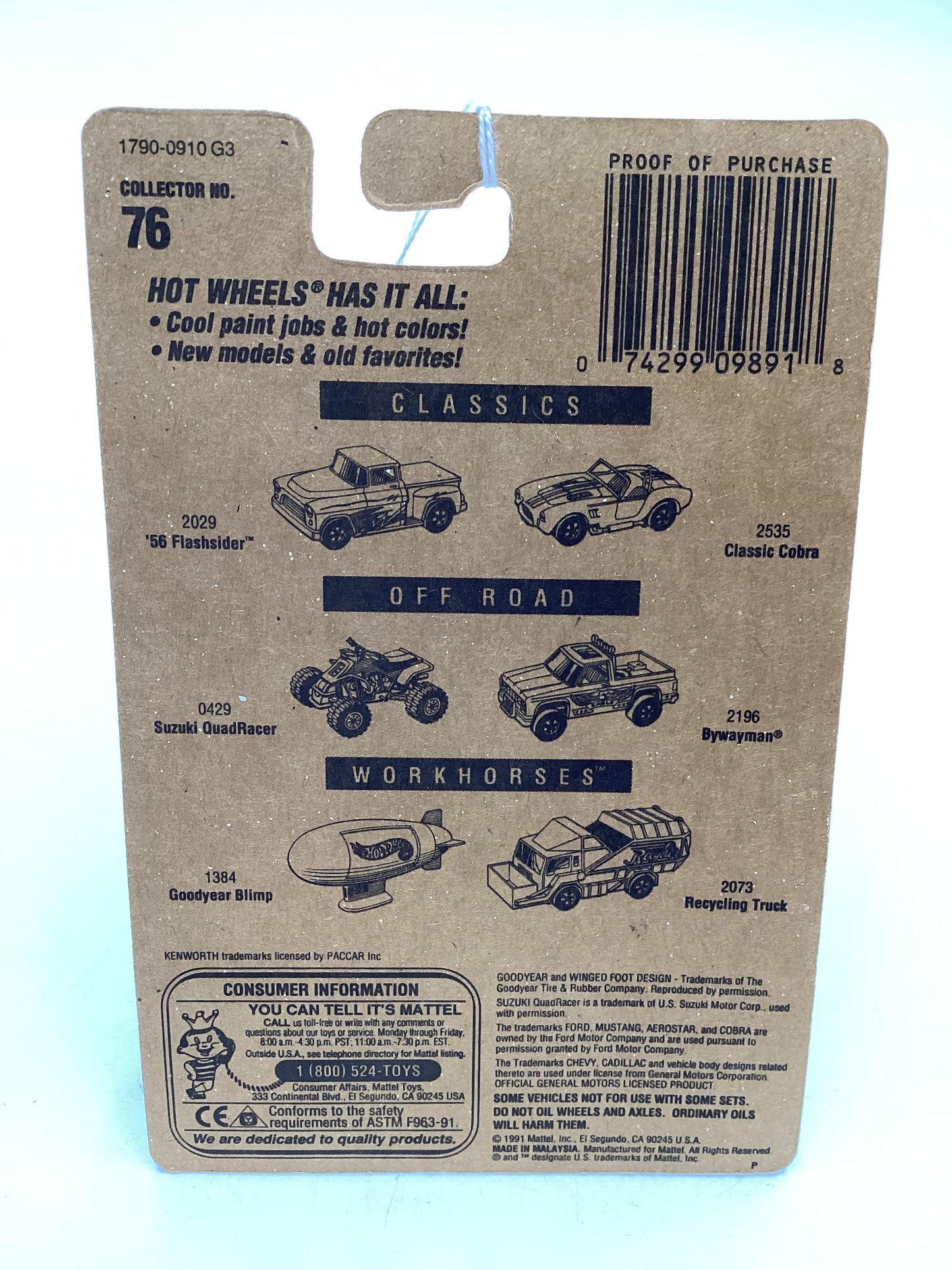 Hot Wheels Blue Card Collector No. 76 Kenworth Big Rig Black BW Wheels