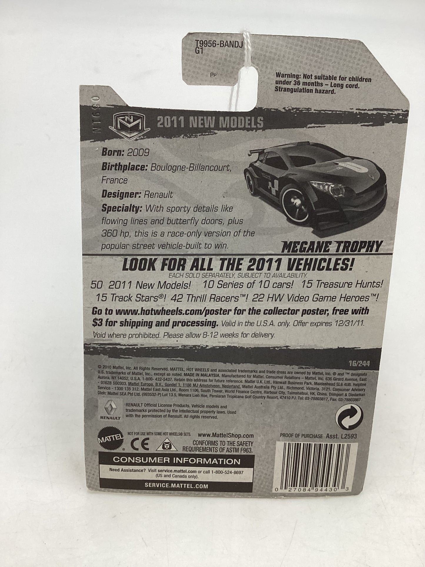 2011 Hot Wheels #16 Megane Trophy Black W/Car Bands Target Exclusive 235E