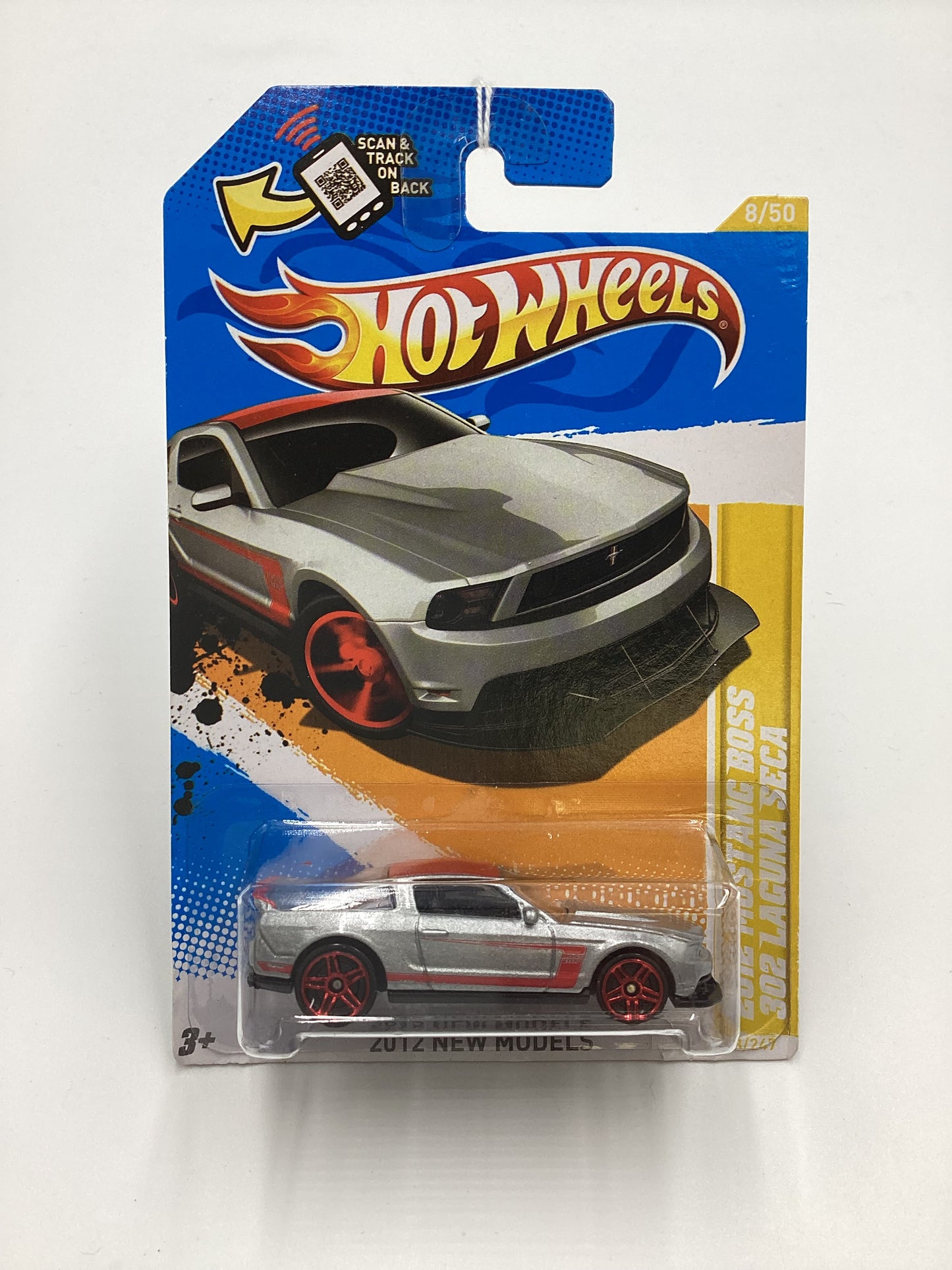 2012 Hot Wheels #8 2012 Mustang Boss 302 Laguna Seca Silver *Cracked Blister* 24H