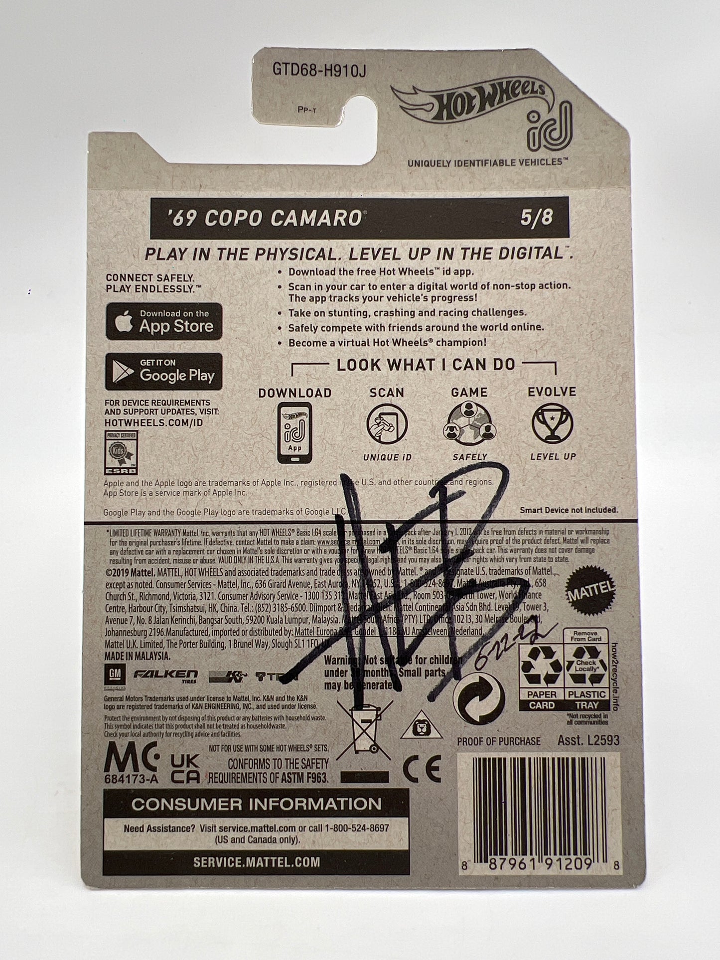 Hot Wheels 69 Copo Camaro Falken iD Chase Wheel Swap Custom On Card W/Protector SR