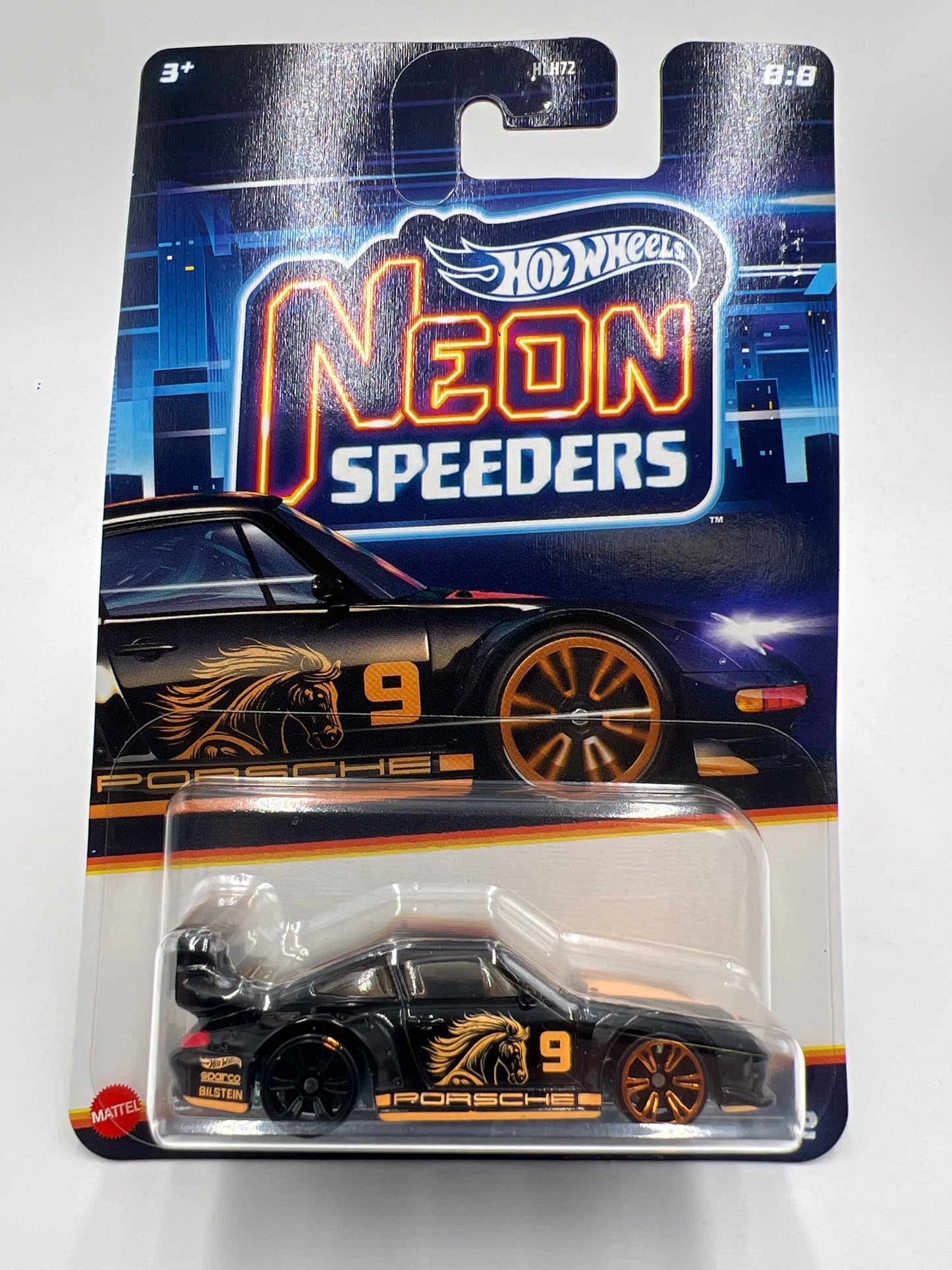 2025 Hot Wheels Neon Speeders #8 Porsche 993 GT2 Black Error Non Painted Wheel W/Protector