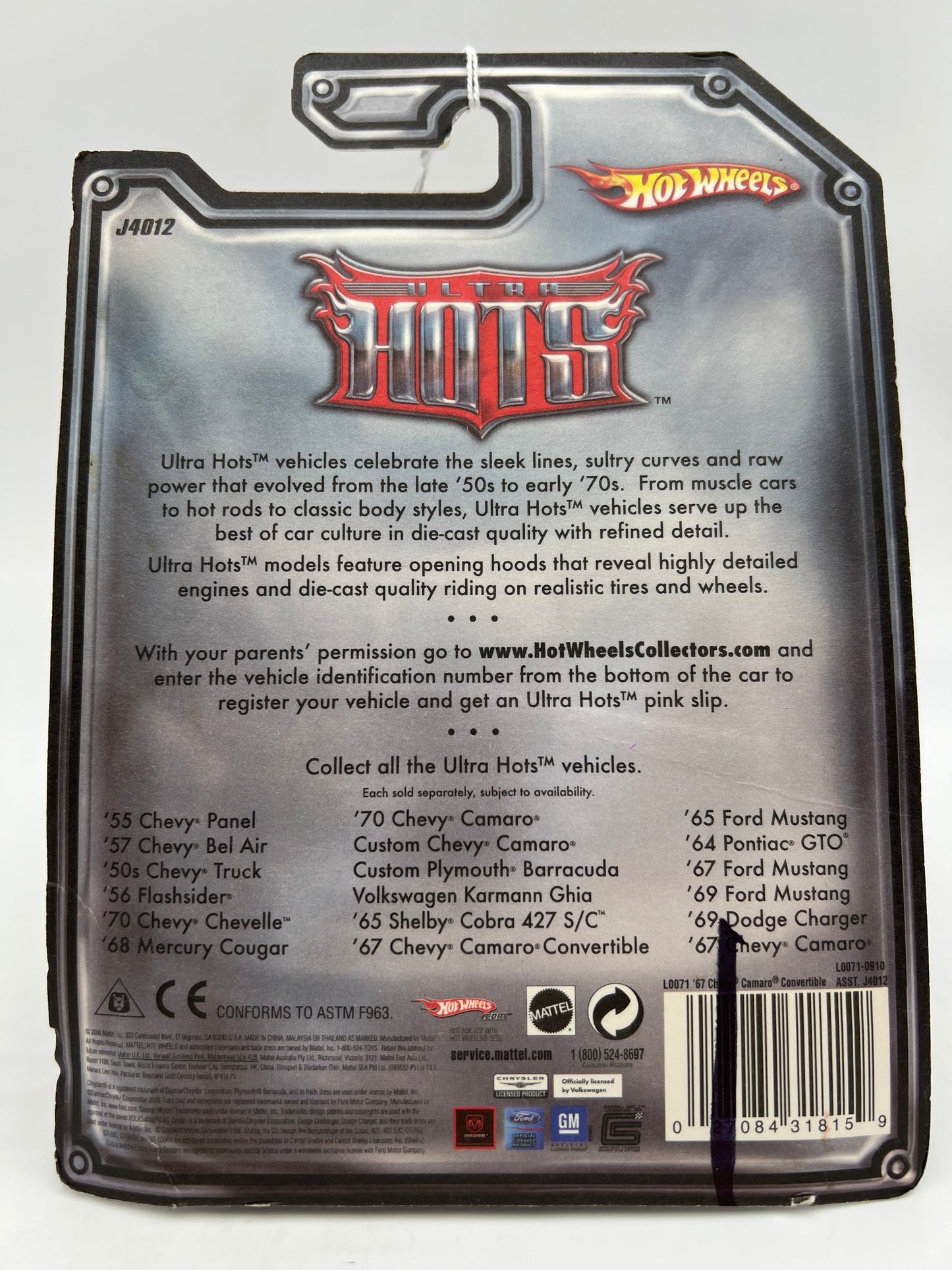 Hot Wheels Premium Ultra Hots #11 67 Chevy Camaro Convertible Orange Card Not Perfect 244E