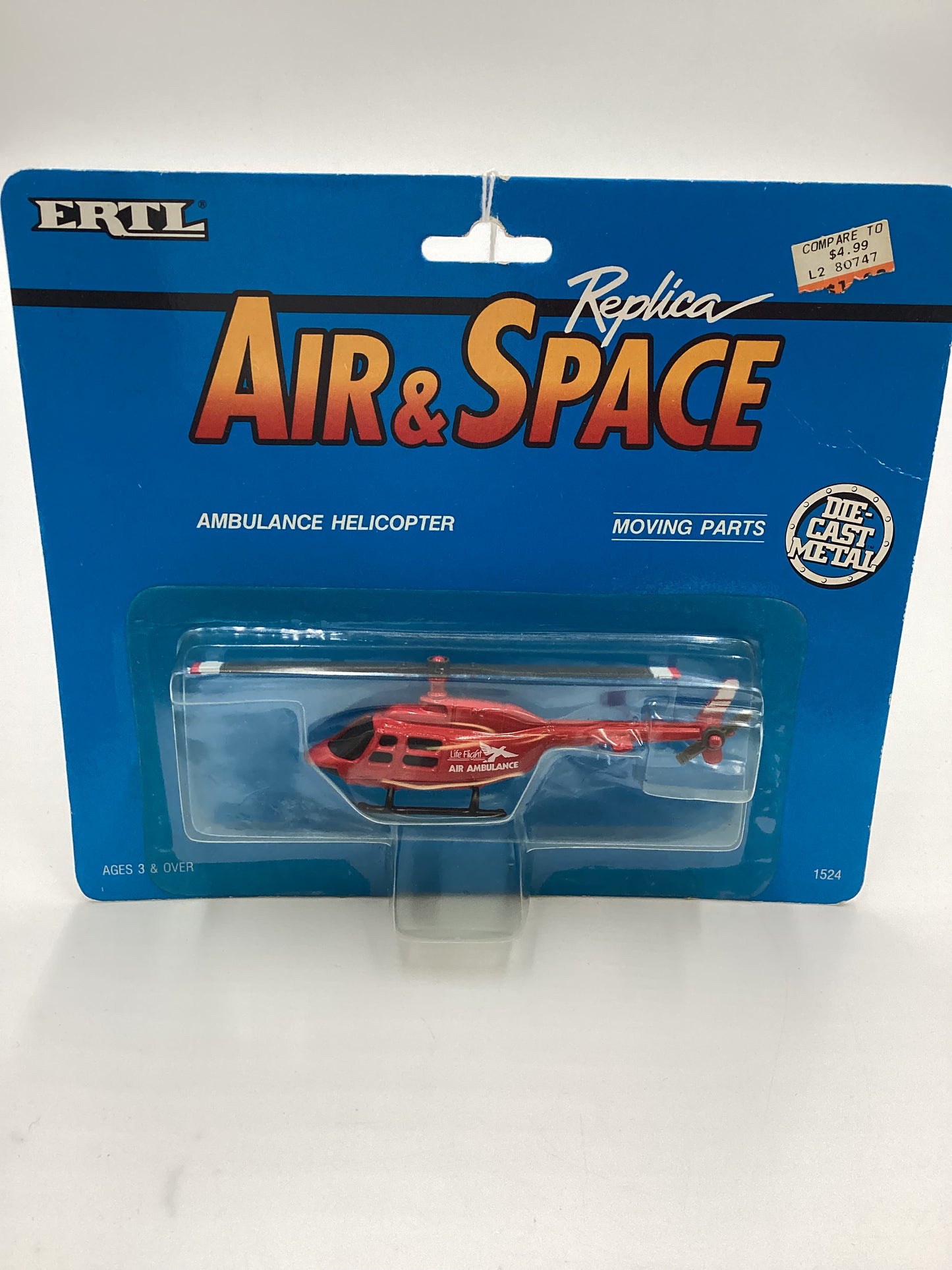 1990 Ertl Replica Air & Space 1524 Ambulance Helicopter Red