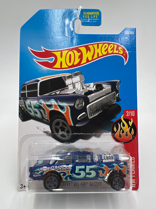 2017 Hot Wheels Flames #109 1955 Chevy Bel Air Gasser Blue 9D