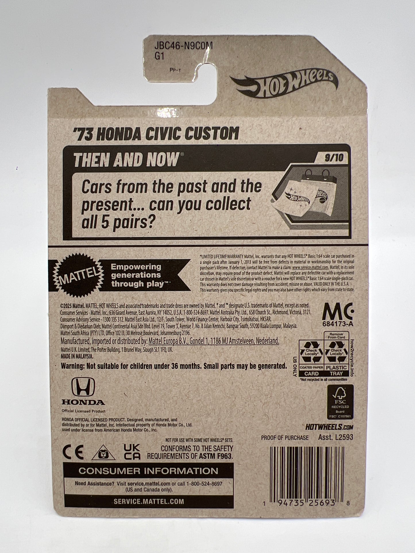 2025 Hot Wheels Super Treasure Hunt #231 73 Honda Civic Custom Red W/Protector