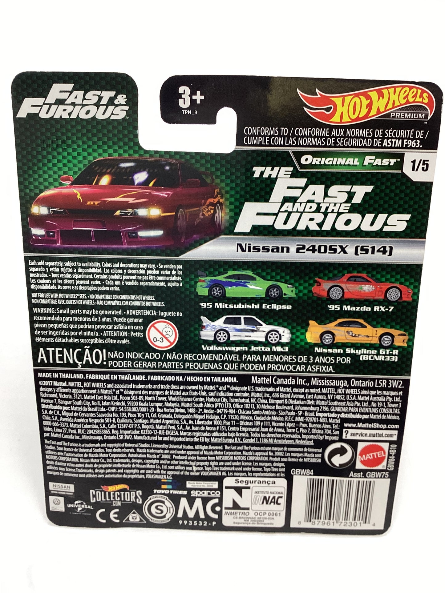 Hot Wheels Premium Fast & Furious Original Fast #1 Nissan 240SX W/Protector