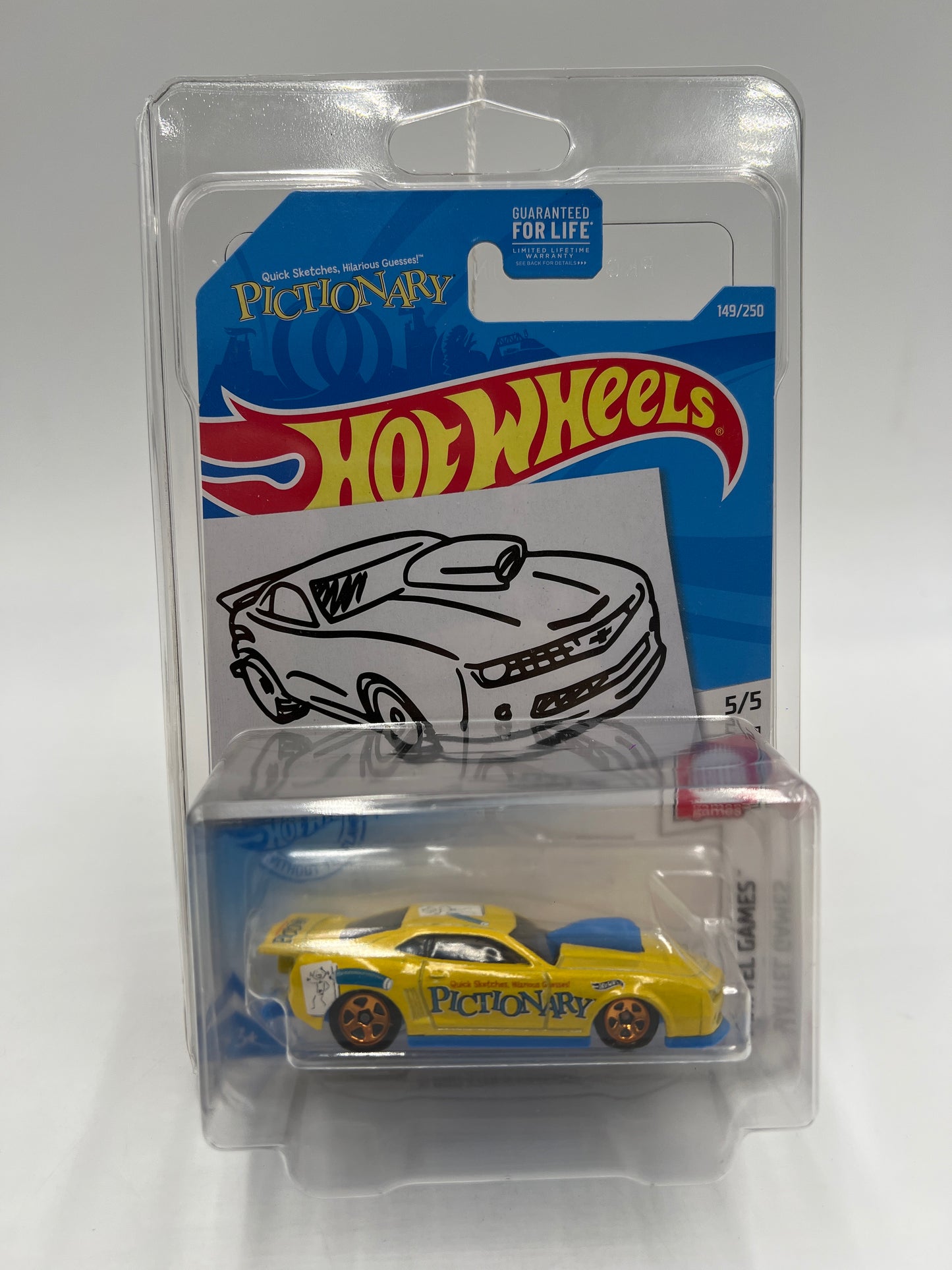 2019 Hot Wheels Kroger Exclusive #149 10 Pro Stock Camaro Green/Yellow Pictionary Sketch Card W/Protectors Cracked Blisters
