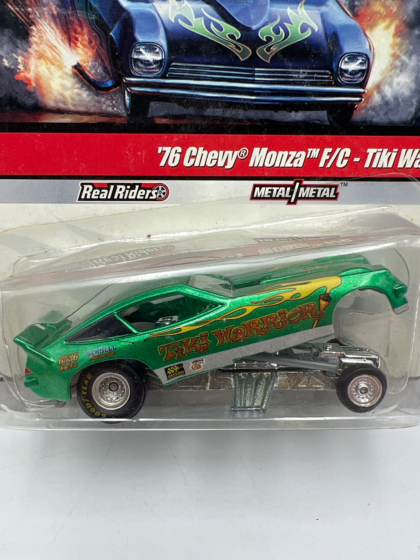 Hot Wheels Drag Strip Demons #8 76 Chevy Monza F/C Tiki Warrior Green W/Protector Bad Blister