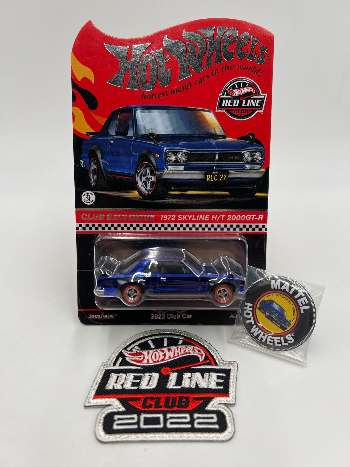 2022 Hot Wheels RLC Club Exclusive 1972 Nissan Skyline H/T 2000GT-R Blue W/Protector and Patch/Button