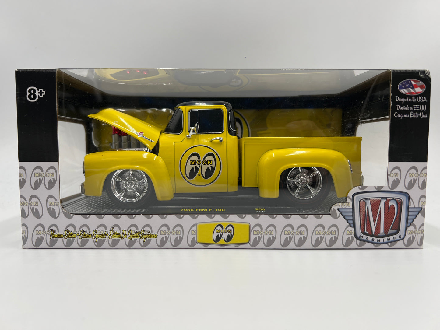 M2 Machines 1/24 Moon Equipped 1956 Ford F-100 Mooneyes Yellow R58